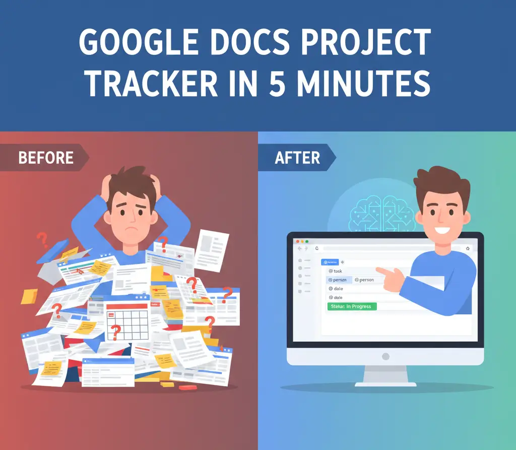 A screenshot of a Google Docs Project Tracker template utilizing Smart Chips for task and status management.