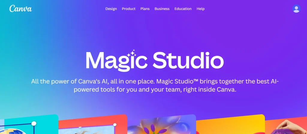 Canva Magic Studio interface with AI tools for automated graphic design.