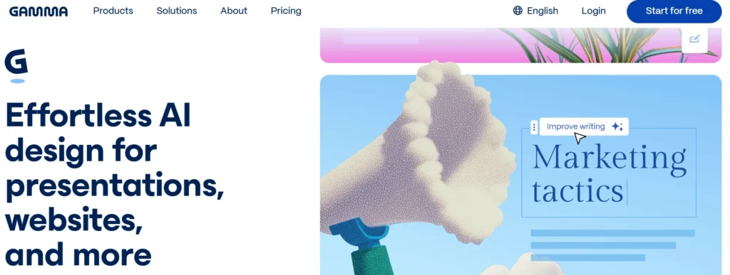 Gamma app interface showing a professionally designed presentation deck.