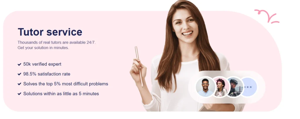 Gauth AI Tutor Service section showing verified experts, a 98.5% satisfaction rate, and 24/7 availability.