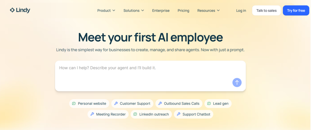Lindy.ai dashboard showing the configuration of a specialized AI employee.