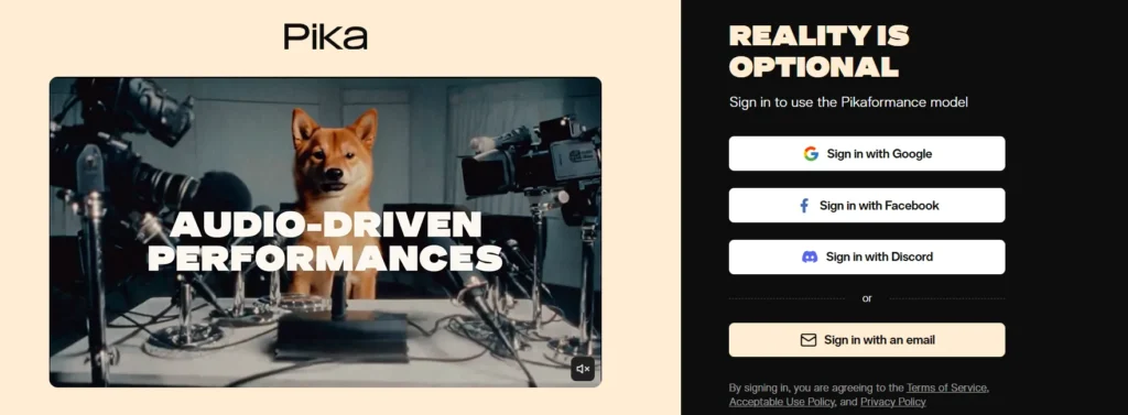 pika-2-animation-lip-sync-tool.webp Pika 2.0 interface featuring animation settings, Lip Sync, and AI sound effects integration.