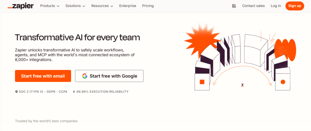 Zapier Central platform showing a no-code AI agent automation workflow.