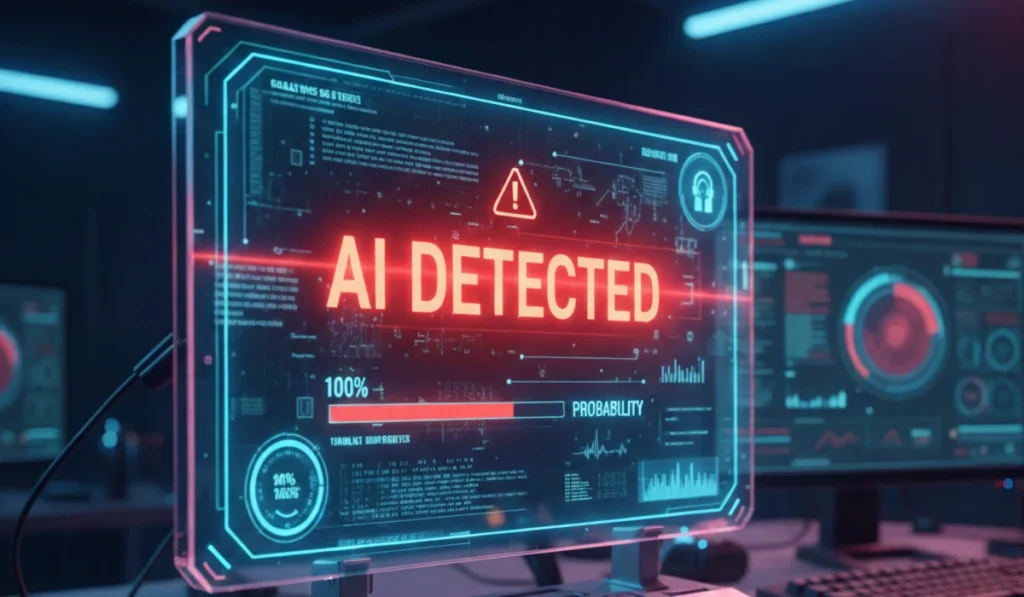 AI detector screen showing an AI Detected alert during a Humanizer AI bypass test.